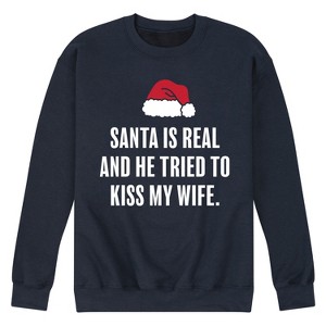 Men's - Instant Message - Santa is Real Funny Christmas Graphic Fleece Sweatshirt - 1 of 4