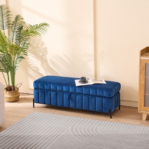 VYNXARIA 49.21" Wide Navy Velvet Storage Soft Bench - Stylish & Versatile Seating Solution - 1 of 4