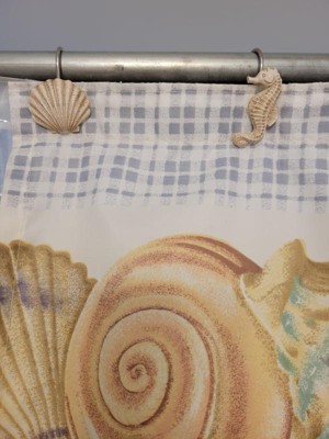 12 Seashell Shower Curtain Hooks Decorative Bath Curtain Ring Ocean Themed White