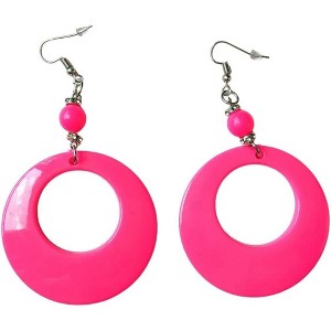 Fluorescent Large Retro Hoop Dangle Earrings - Lightweight 80s 90s Acrylic Circle & Cross Costume Earrings - 1 of 4