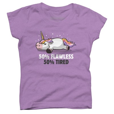 Girl's Design By Humans 50% Flawless 50% Lazy Cute Unicorn Gift By EduEly T-Shirt