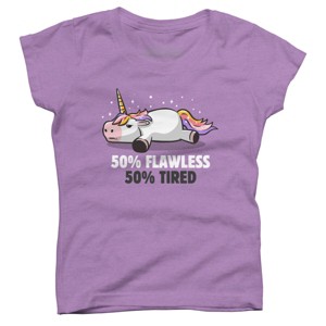 Girl's Design By Humans 50% Flawless 50% Lazy Cute Unicorn Gift By EduEly T-Shirt - 1 of 3