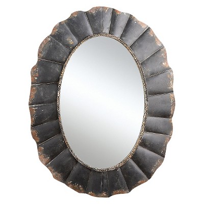 23.5&#34; x 31&#34; Oval Mirror with Scalloped Metal Frame Distressed Black - Storied Home