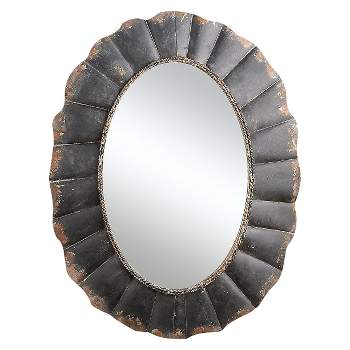 23.5" x 31" Oval Mirror with Scalloped Metal Frame Distressed Black - 3R Studios