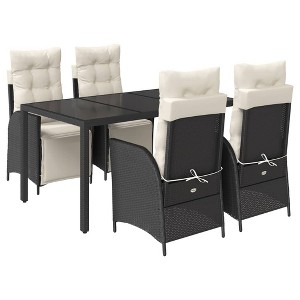 vidaXL Patio Dining Set with Cushions Outdoor Garden Furniture Poly Rattan - Black and Cream 59.1" Table Length 4 Piece - 1 of 4