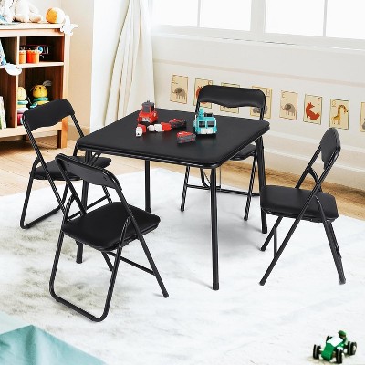 Folding Card Table and Chair Set of 5, Upholstered Foldable Table and Chair Set, Portable Children's Activity Table and Chairs Set
