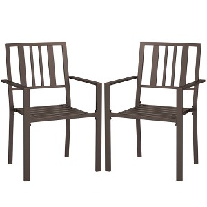 Aghana Digitals 2-Pack Dark Brown Galvanized Steel Patio Dining Chairs with Slatted Design, - 1 of 4