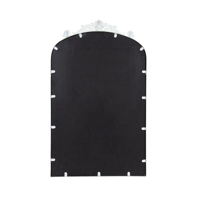Antique White Baroque Arch Wall Mirror with Ornate Crown