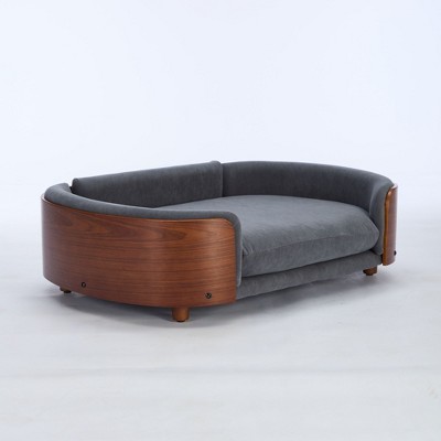 SEVOBAL Pet Beds Scandinavian Style Elevated Dog Sofa with Solid Wood Legs and Velvet Cushion for Living Room or Bedroom, Gray, 39.4"*27.6"*9.8"