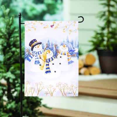 Winter Snowmen Trio White Suede Garden Flag 12 x 18 Inches