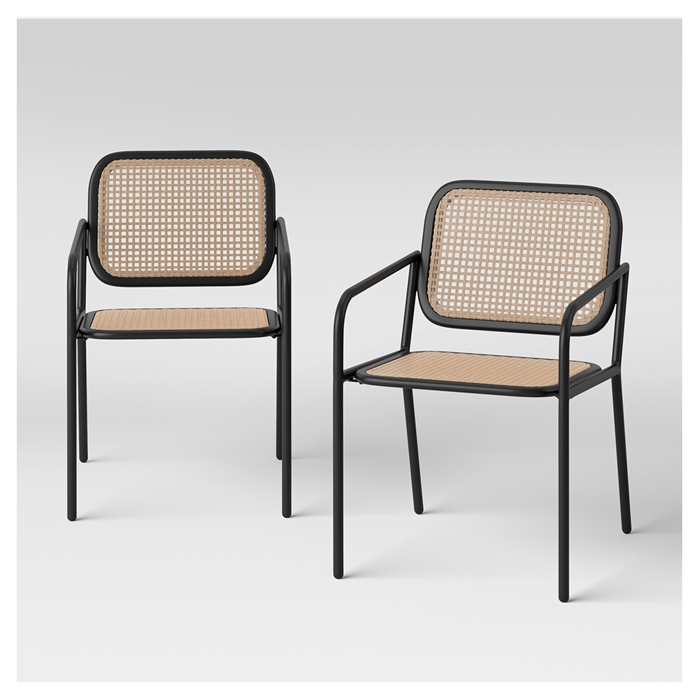 Boda 2pk Caning Patio Dining Chairs - Black - Project 62™
