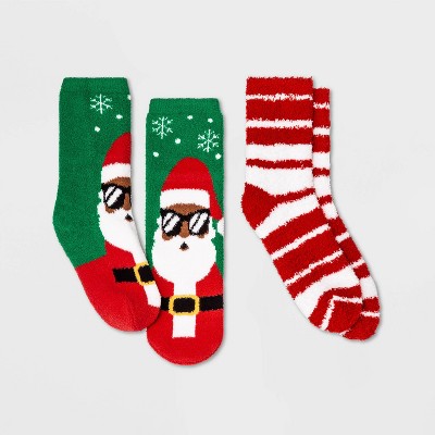 Kids' 2pk Cool Santa Cozy Crew Socks - Wondershop™ Green XS/S