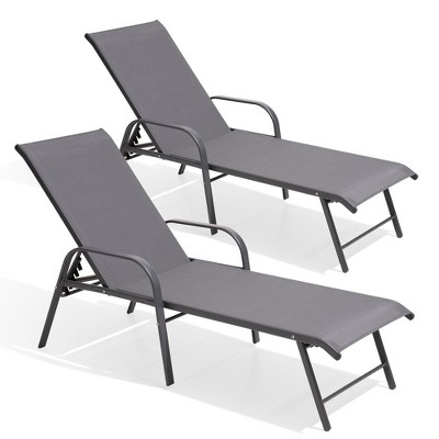 Crestlive Products Outdoor Lounger Aluminum Adjustable Chaise Lounge Chairs with Arms (Set of 2)