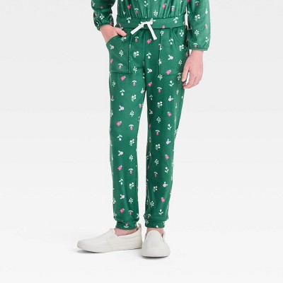 Girls' Microfleece Jogger Pants - Cat & Jack™ Floral Dark Green Xs : Target