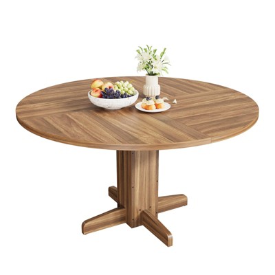 Round Dining Table for 4-6 People, 47" Wood Kitchen Table with Sturdy Pedestal Base, Farmhouse Dinner Tables for Dining Room, Kitchen, Living Room