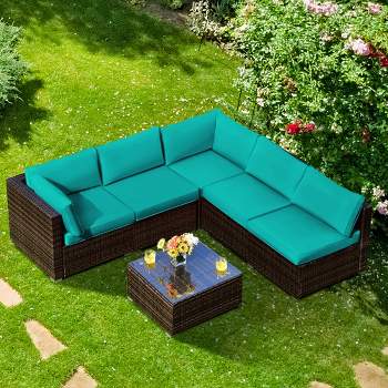 Costway 6PCS Patio Rattan Furniture Set Cushioned Sofa Coffee Table Garden
