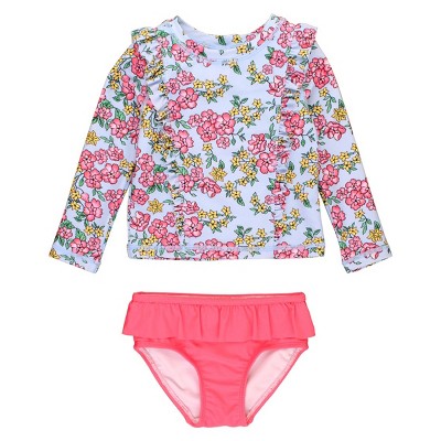 Rufflebutts Baby Girls Princess Seam Ruffle Rash Guard 2-piece ...
