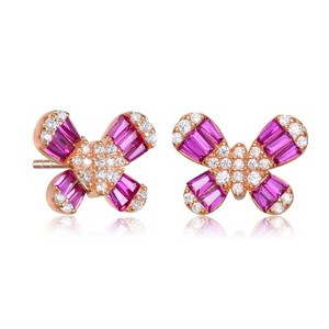 Guili Sterling Silver Butterfly Stud & Dangle Earrings with Colored Baguette CZ in Gold, Rose Gold & Classic Finishes – Elegant for Any Occasion - 1 of 3
