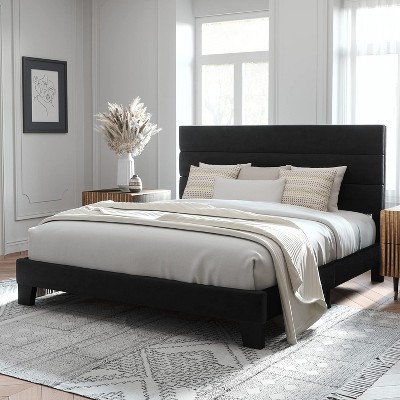 King Size, Platform Bed Frame with Fabric Upholstered and Wooden Slats Support, /No Box Spring Needed