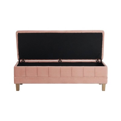 Blush Velvet Tufted Storage Bench with Rubberwood Legs