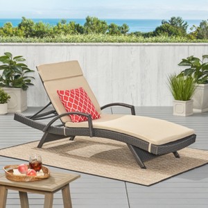 Christopher Knight Home Jessica Outdoor Rattan and Iron Adjustable Chaise Lounge with Cushion - 1 of 4