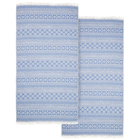 2pc Turkish Cotton Fun In Paradise Pestemal Beach Towel Navy