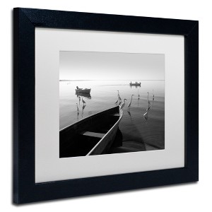 Trademark Fine Art -Moises Levy 'Herons and 3 Boats' Matted Framed Art - 1 of 4