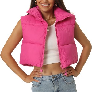 Seta T Women's High Stand Collar Lightweight Zip Puffer Crop Padded Vest - 1 of 4