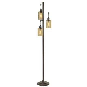 3 Head Bronze Floor Lamp with Dimpled Glass Shades  - StyleCraft