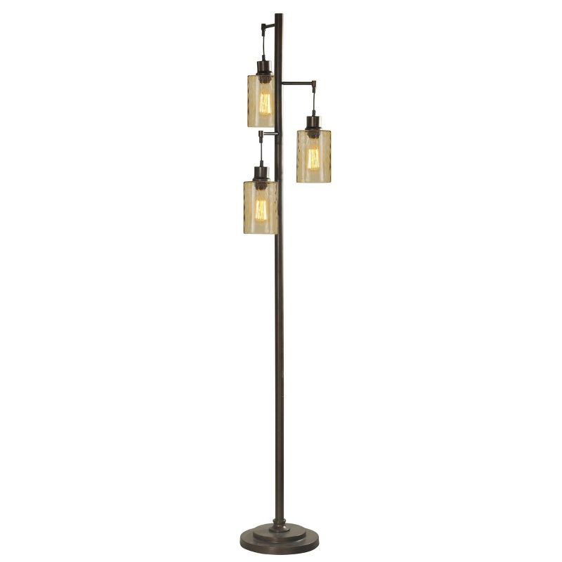 3 Head Bronze Floor Lamp with Dimpled Glass Shades  - StyleCraft, 1 of 10