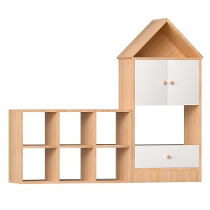 Fontoi Decorative Bookshelf, Bookshelf with Adjustable House-Shaped Design, Toy Cabinet for Kids' Bedroom Nursery, Brown, 11.81"*42.5"*48.8" - 1 of 4