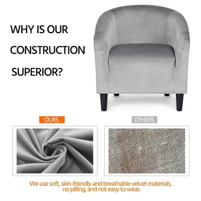 Gray Velvet Barrel Accent Chair with Manufactured Wood Frame