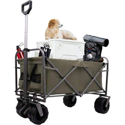 RISOKEYS Heavy Duty Collapsible Folding Wagon Cart with All-Terrain Wheels & Foot Brake,200Lbs Capacity Garden Utility Wagon for Beach,Camping