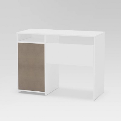 White Compact Writing Desk with Drawers and Shelf