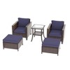Sonkuki 5 Pieces PE Rattan Furniture Set with Side Table, Patio Chair with Washable Cushion, Ottomans for Balcony, Porch and Yard - 2 of 4
