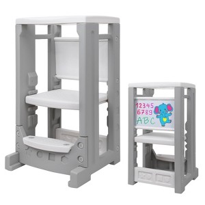 ODK Toddler Tower - Height Adjustable Toddler Step Stool - Montessori Kitchen Step Stool for Learning and Cooking, Ages 18 Months to 5 Years, Gray - 1 of 4