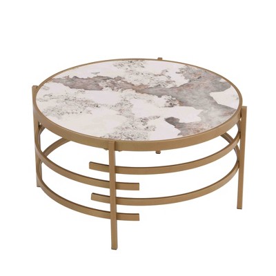 NicBex Modern 32.48" Round Coffee Table with Smooth Edges and Iron Frame for Living Room