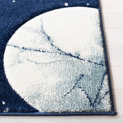 Navy and Ivory Space-Themed Kids Rectangular Area Rug