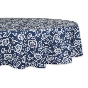 Design Imports  Nautical Blue Floral Print Outdoor Tablecloth 60 Round - 1 of 4