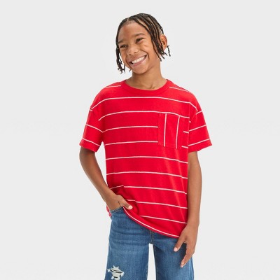 Boys' Short Sleeve Textured Striped T-Shirt - Cat & Jack™ Red M