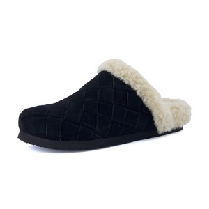CUSHIONAIRE Cliché Genuine Suede Woven Mule Slippers for Women Indoor and Outdoor - Slip On Faux Fur Lining Women Footwear for Comfort - 1 of 4