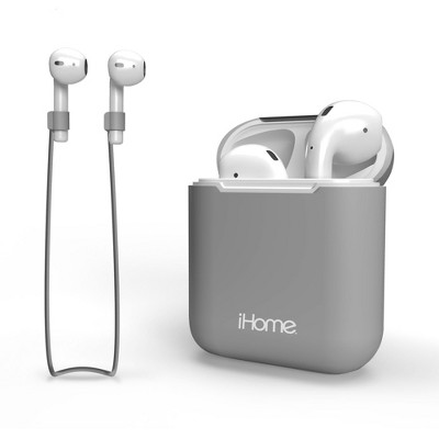 iHome Airpods Case Cover with Wired Magnetic Neckband, Airpods Generation 2 & Generation 1, Grey