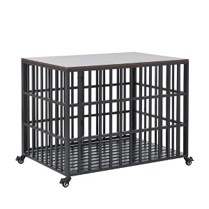 Heavy Duty Dog Crate, Metal Dog Crate With Carbon Steel Frame, 4 Universal Wheels, 2 Sturdy Latches, Smooth Metal Strip - 1 of 4
