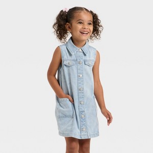 Toddler Girls' Sleeveless Denim Dress - Cat & Jack™ Light Wash - 1 of 3