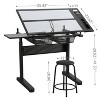 Gulches Black Hand Crank Adjustable Drafting Table with 2 Metal Drawers Stool 5mm Tempered Glass Top 75 105cm Height - 2 of 4
