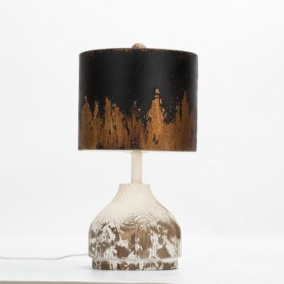 Rustic Table Lamp with Distressed White Base and Black/Gold Shade, Vintage Home Decor, 16.54" Height, 1pc