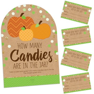 Big Dot of Happiness Pumpkin Patch - How Many Candies Fall, Halloween or Thanksgiving Party Game - 1 Stand and 40 Cards - Candy Guessing Game