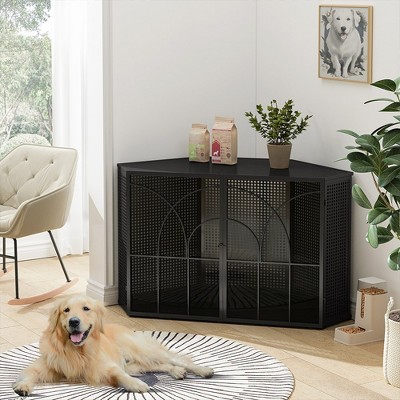 47.24" Pet Cage With 2 Tempered Glass Doors, Metal Spacious Pet Kennel With Hexagonal Design