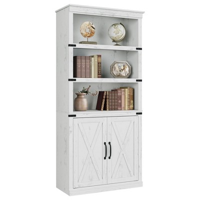 Book Case with Doors, 5 Tier Book Shelf with Cabinet, 68.7" Tall 5 Shelf Book Case for Living Room, Home Office