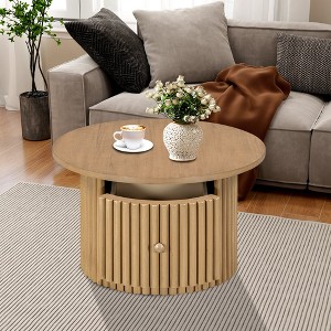 Hrinhom 30.5“ Round Coffee Table,Natural Wood Side Table With Storage Drawer - 1 of 4